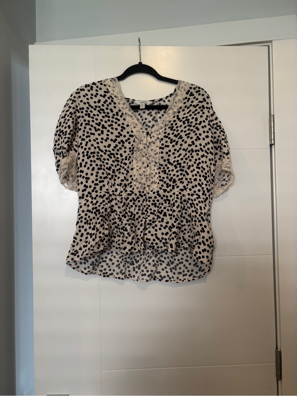 Marks & Spencer Polka Dot Lace-Trim V-Neck Blouse